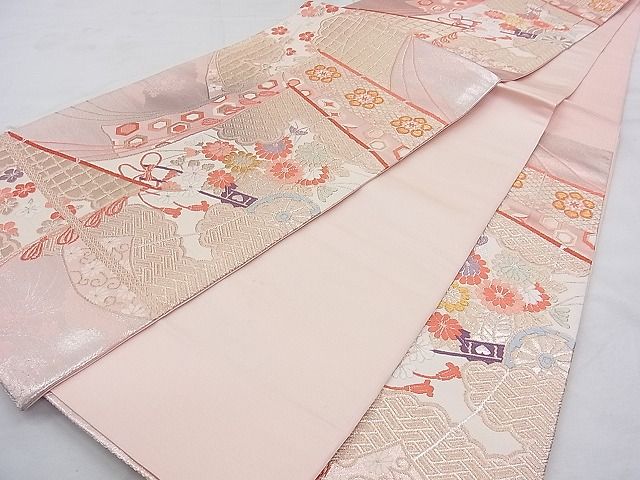 平和屋着物◎六通柄袋帯 唐織 慶長花車文 金糸 逸品 BAAK0202qt