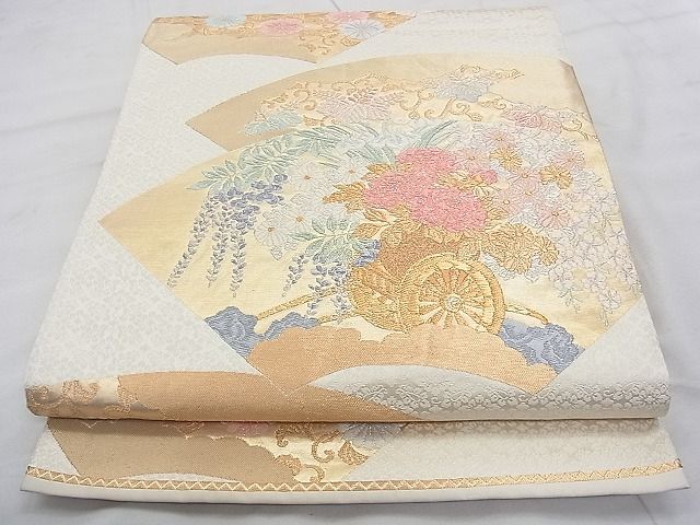 平和屋着物◎六通柄袋帯 唐織 地紙花車文 金糸 逸品 BAAK0215qt