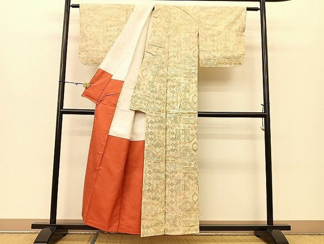 平和屋着物■上質な紬 幾何学文様 逸品 BAAK1777xi