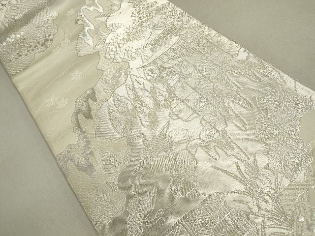 平和屋着物◎六通柄袋帯 吉祥花文 銀糸 逸品 DAAH9488mz