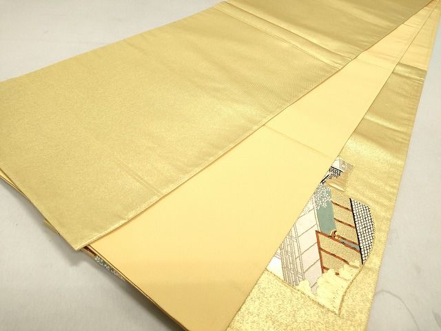 平和屋着物◎太鼓柄袋帯 女人風景文 金糸 引箔 鈴乃屋扱い 逸品 DAAI3197ya