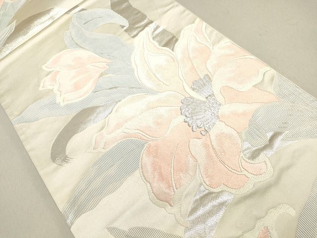 平和屋着物◎六通柄袋帯 草花文 銀糸 逸品 DAAI3190ya