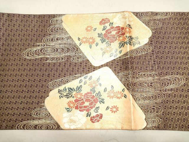平和屋着物◎太鼓柄袋帯 流水草花文 金糸 金彩 逸品 DAAI3218ya