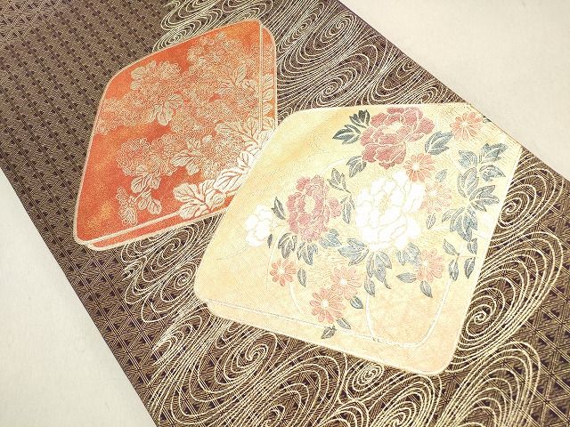 平和屋着物◎太鼓柄袋帯 流水草花文 金糸 金彩 逸品 DAAI3218ya