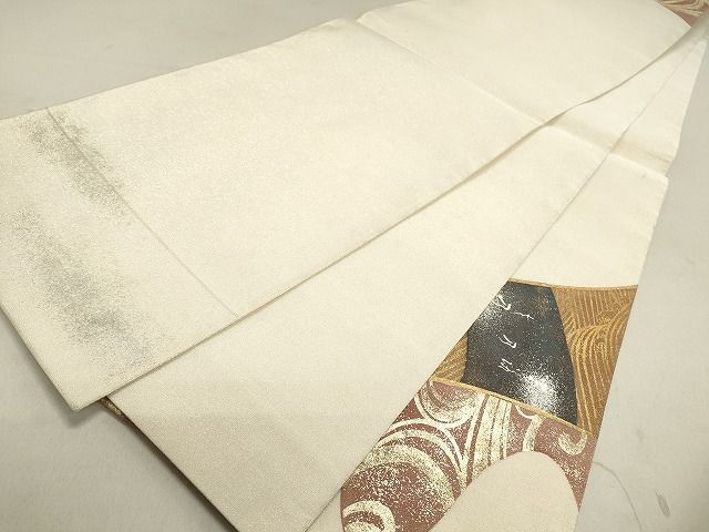 平和屋着物◎綴れ 太鼓柄袋帯 流水掛船文 金彩 銀糸 逸品 DAAI3247ya