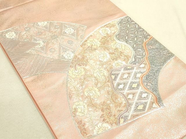 平和屋着物◎太鼓柄袋帯 駒刺繍 吉祥地紙花文 金銀糸 引箔 逸品 DAAH4963yyy