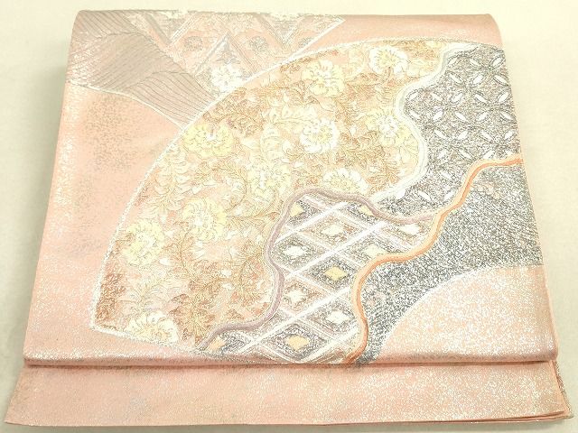 平和屋着物◎太鼓柄袋帯 駒刺繍 吉祥地紙花文 金銀糸 引箔 逸品 DAAH4963yyy