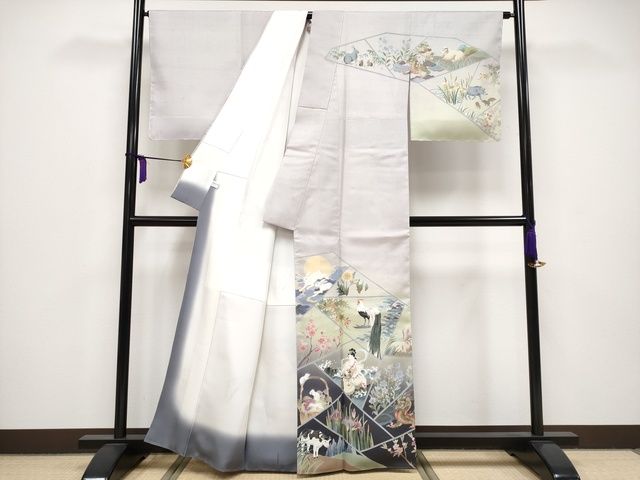 平和屋本店■極上 十日町 加賀草木友禅の第一人者 田村哲彦 訪問着 赤城紬 干支絵巻 証紙付き 逸品 未使用 CYAA0800s4