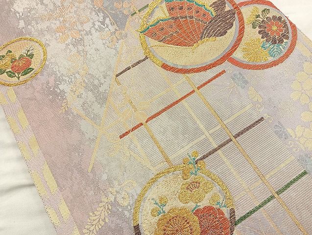 平和屋着物◎六通柄袋帯 花蝶丸文 金銀糸 逸品 BAAK6080cm