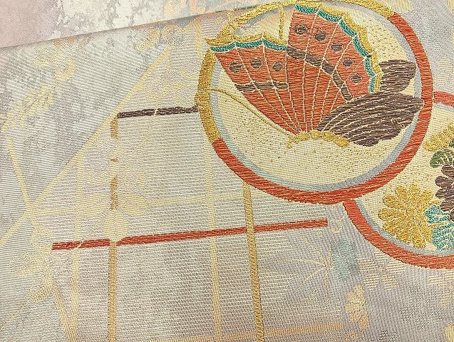 平和屋着物◎六通柄袋帯 花蝶丸文 金銀糸 逸品 BAAK6080cm