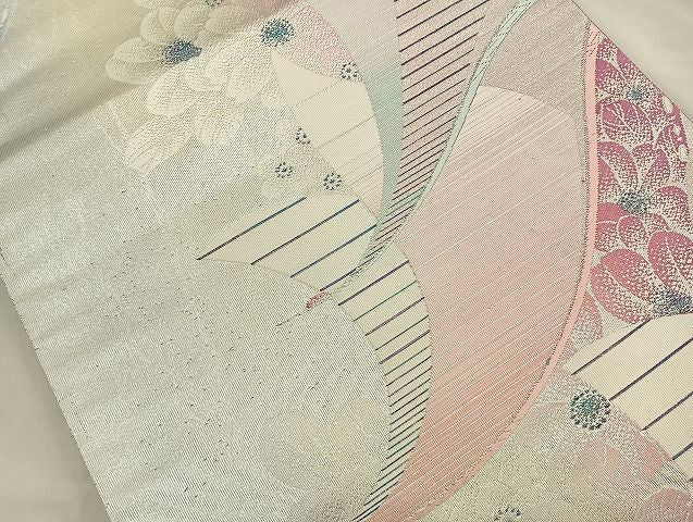 平和屋着物◎六通柄袋帯 唐織 飛鶴花文 銀糸 逸品 BAAK6103cm