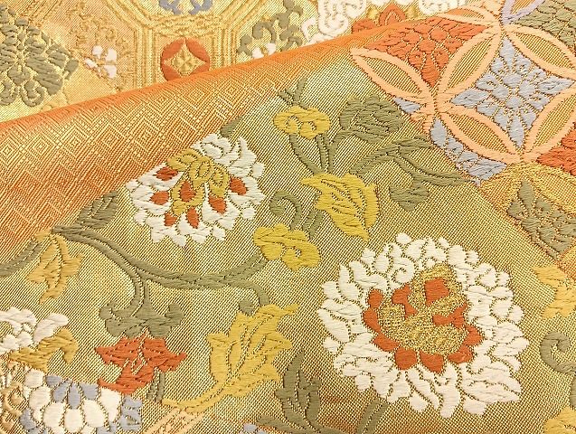 平和屋着物◎佐賀錦 六通柄袋帯 唐織 切嵌名物裂 金糸 逸品 BAAK6100cm