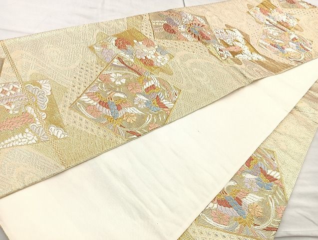 平和屋着物◎六通柄袋帯 唐織 鳳凰色紙流し 金糸 逸品 BAAK6109cm