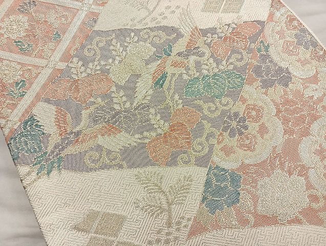 平和屋着物◎佐賀錦 六通柄袋帯 松喰鶴切嵌文様 金糸 逸品 BAAK6118cm
