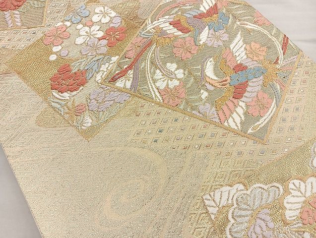 平和屋着物◎六通柄袋帯 唐織 鳳凰色紙流し 金糸 逸品 BAAK6109cm