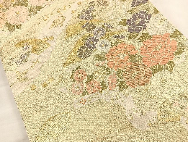 平和屋着物◎六通柄袋帯 唐織 地紙花文 金糸 逸品 BAAK6156cm