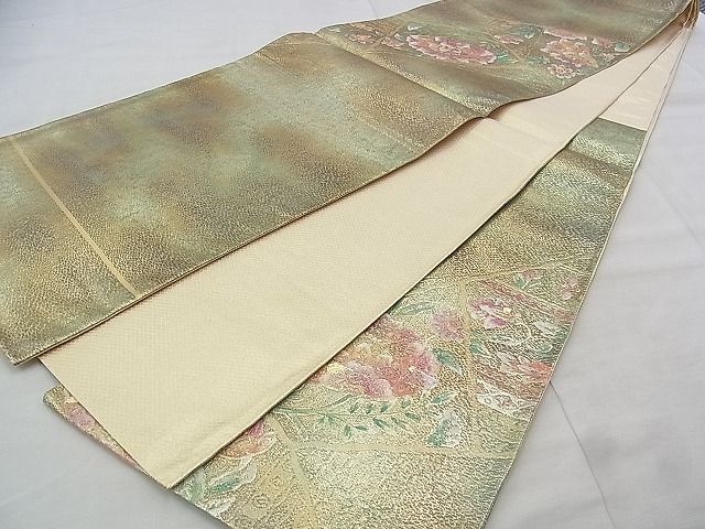平和屋着物◎佐賀錦 太鼓柄袋帯 手描き 切嵌花唐草文 金彩 逸品 BAAK0193if