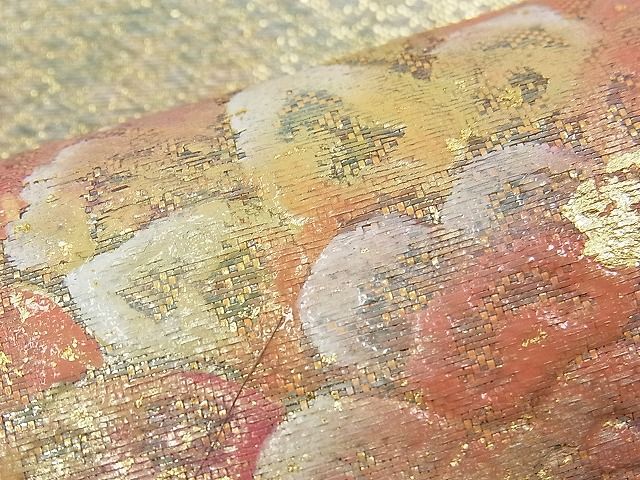 平和屋着物◎佐賀錦 太鼓柄袋帯 手描き 切嵌花唐草文 金彩 逸品 BAAK0193if