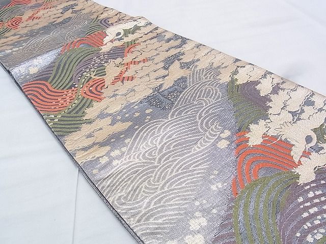 平和屋着物◎佐賀錦 六通柄袋帯 唐織 花松飛鶴文 金銀糸 逸品 BAAK0425if