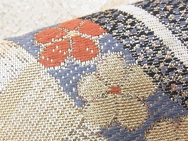 平和屋着物◎佐賀錦 六通柄袋帯 瓦取草花文 金糸 逸品 BAAK0418if