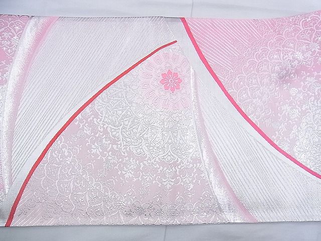 平和屋着物◎六通柄袋帯 唐織 飾花文様 銀糸 逸品 BAAK0434if
