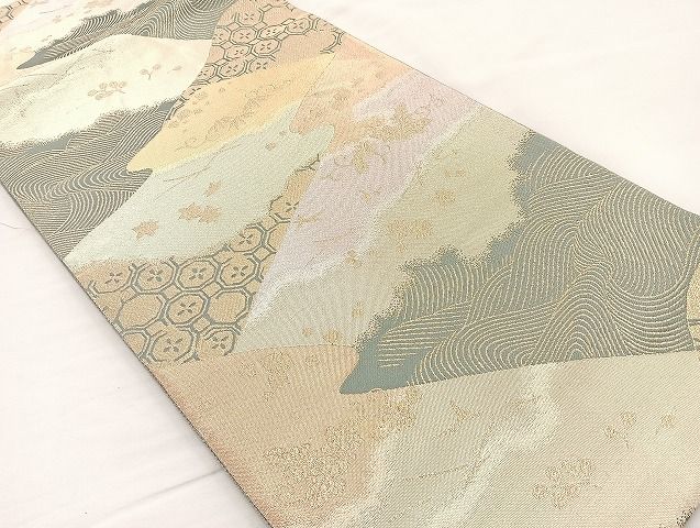 平和屋着物◎六通柄袋帯 遠山吉祥草花文 金糸 逸品 BAAK0471if