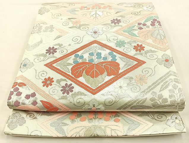平和屋着物◎六通柄袋帯 唐織 桐菊菱文 プラチナ箔 金銀糸 逸品 BAAK0480if