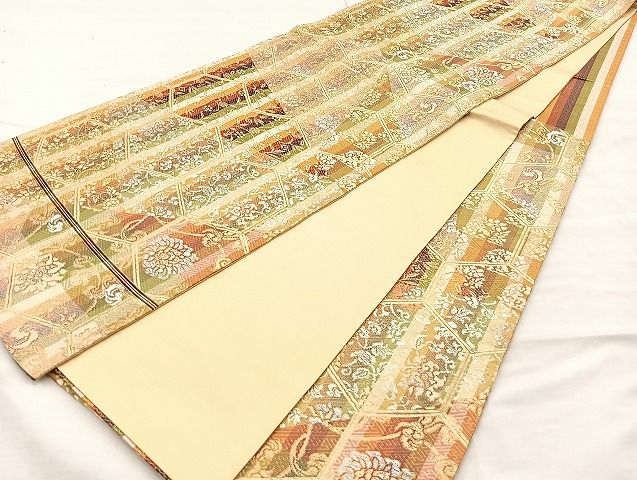 平和屋着物◎六通柄袋帯 唐織 亀甲名物裂 金銀糸 逸品 BAAK0491if