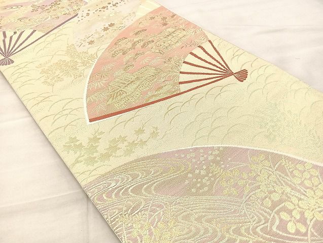 平和屋着物◎六通柄袋帯 扇面御所解文 金糸 逸品 BAAK4717if