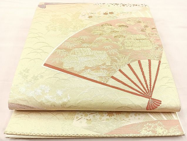 平和屋着物◎六通柄袋帯 扇面御所解文 金糸 逸品 BAAK4717if