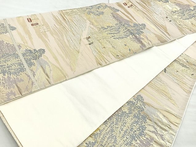 平和屋着物◎六通柄袋帯 東海道 廣重 金糸 逸品 BAAK6161cm