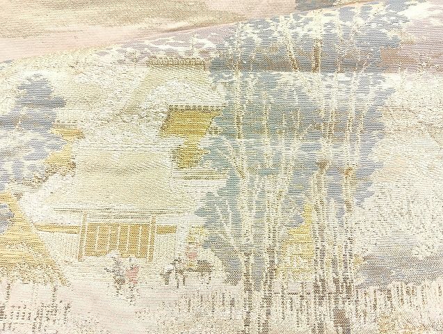 平和屋着物◎六通柄袋帯 東海道 廣重 金糸 逸品 BAAK6161cm