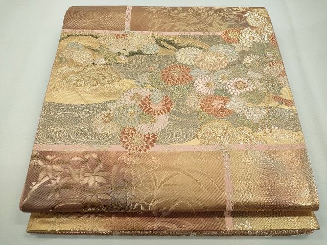 平和屋着物◎六通柄袋帯 流水草花文 金銀糸 逸品 CAAI3627ku