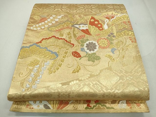 平和屋着物◎六通柄袋帯 唐織 花蝶丸文 古都 金糸 逸品 CAAI3645ku