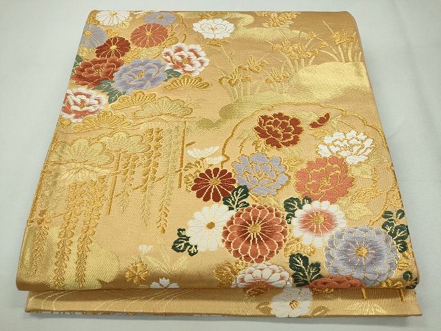 平和屋着物◎六通柄袋帯 唐織 草花文 金糸 逸品 CAAI3636ku