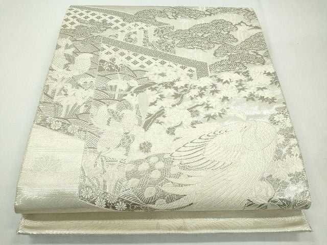 平和屋着物◎六通太鼓柄袋帯 唐織 王朝屏風小袖文様 プラチナ箔 逸品 CAAI3632ku