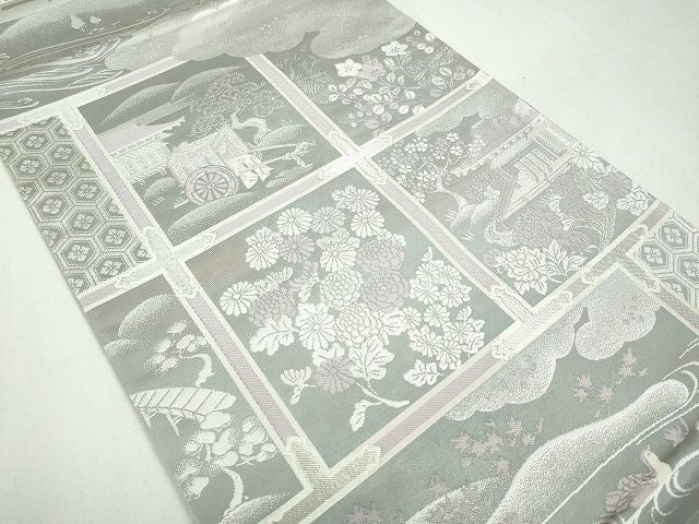平和屋着物◎六通柄袋帯 雲取り花鳥文 銀糸 逸品 CAAI3654ku