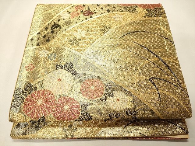 平和屋着物◎六通柄袋帯 草花文 金銀糸 逸品 CAAI0263oy