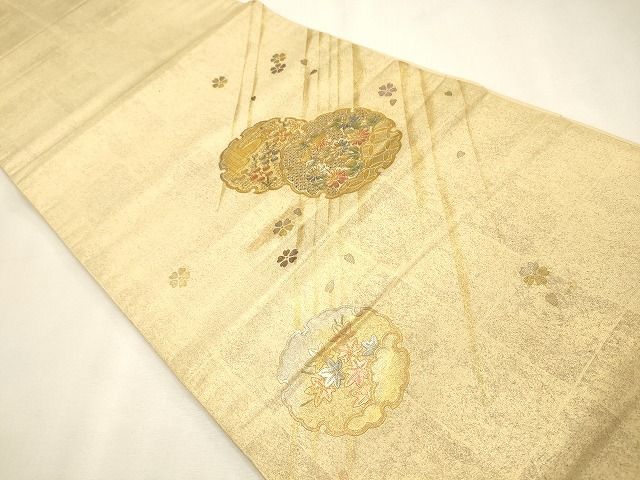 平和屋着物◎六通太鼓柄袋帯 雪輪草花文 金彩 逸品 CAAI0289oy