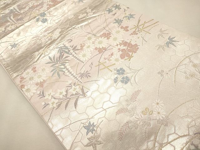 平和屋着物◎六通柄袋帯 草花文 金銀糸 逸品 CAAI0284oy