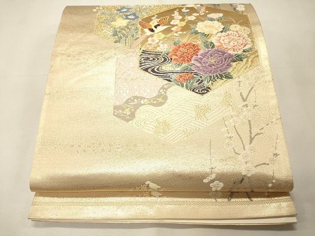 平和屋着物◎六通柄袋帯 亀甲重ね花鳥文 金糸 逸品 CAAI0302oy