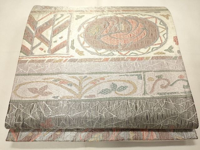 平和屋着物◎六通柄袋帯 吉祥花文 銀糸 逸品 CAAI0294oy