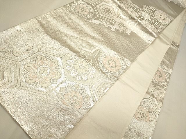 平和屋着物◎両面 六通柄袋帯 道長花文 銀糸 逸品 CAAI0373oy