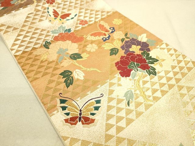 平和屋着物◎六通柄袋帯 唐織 明つづれ錦彩 舞蝶花文 金糸 逸品 DAAJ4004re