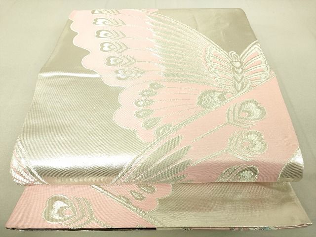 平和屋着物◎両面 全通柄袋帯 舞蝶文 銀糸 逸品 DAAJ4032re