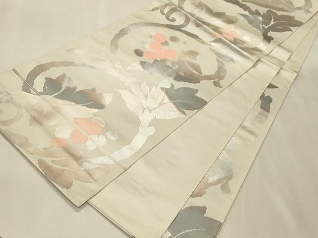 平和屋着物◎六通柄袋帯 葡萄蔦の葉文 銀糸 逸品 CAAH7442dy