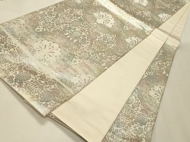 平和屋着物◎六通柄袋帯 吉祥花文 銀糸 逸品 CAAH7449dy