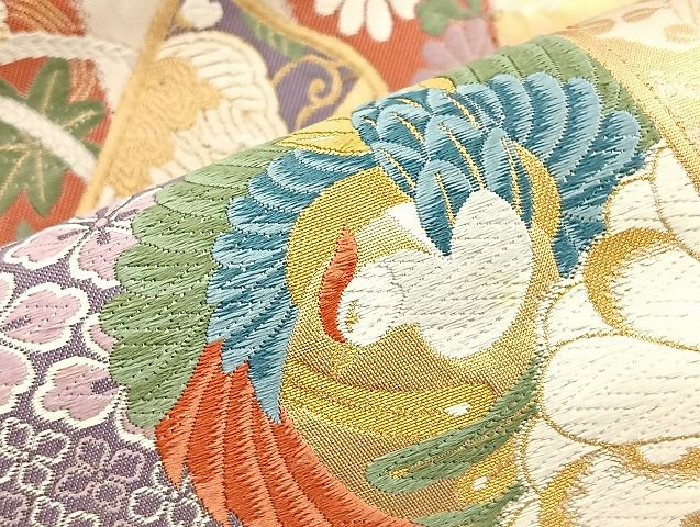 平和屋着物●六通柄袋帯 唐織 鬘帯扇面文 金糸 逸品 BAAK2582ea