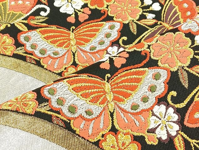 平和屋着物●六通柄袋帯 唐織 立波花蝶文 金銀糸 逸品 BAAK2676ea