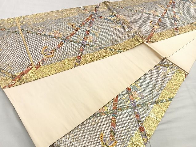 平和屋着物●六通柄袋帯 唐織 彩美文様 金糸 逸品 BAAK6631ea
